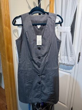 a new day Gray Pinstripe Button-Front Midi Dress